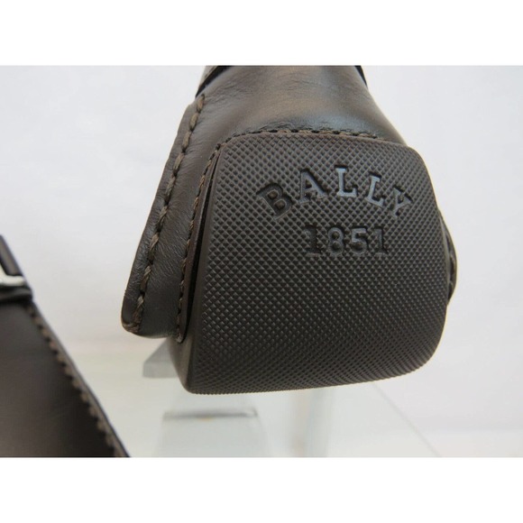 BALLY DRULIO DARK BROWN CHOCOLATE LEATHER METAL LOGO DRIVING LOAFERS US 12 D main image 7